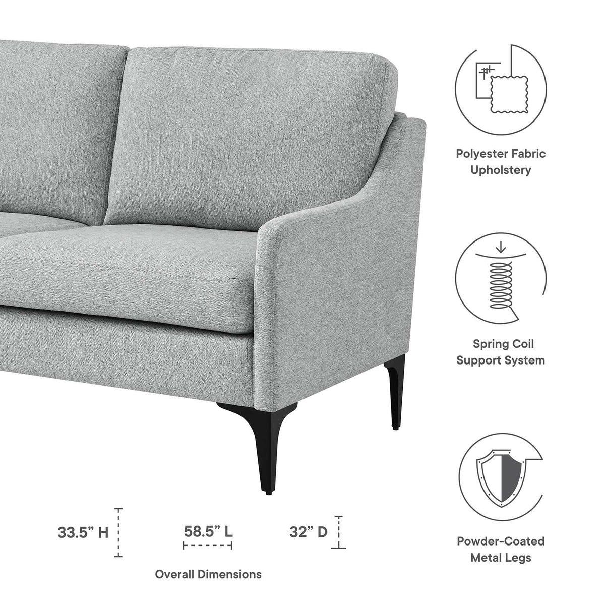Light Gray Upholstered Fabric Loveseat S1651