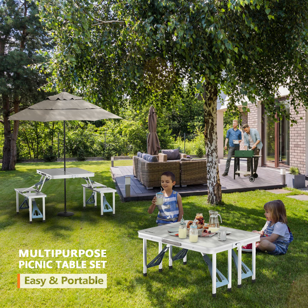 4Ft Folding Camping Picnic Table with Seats and Umbrella Hole Z87243