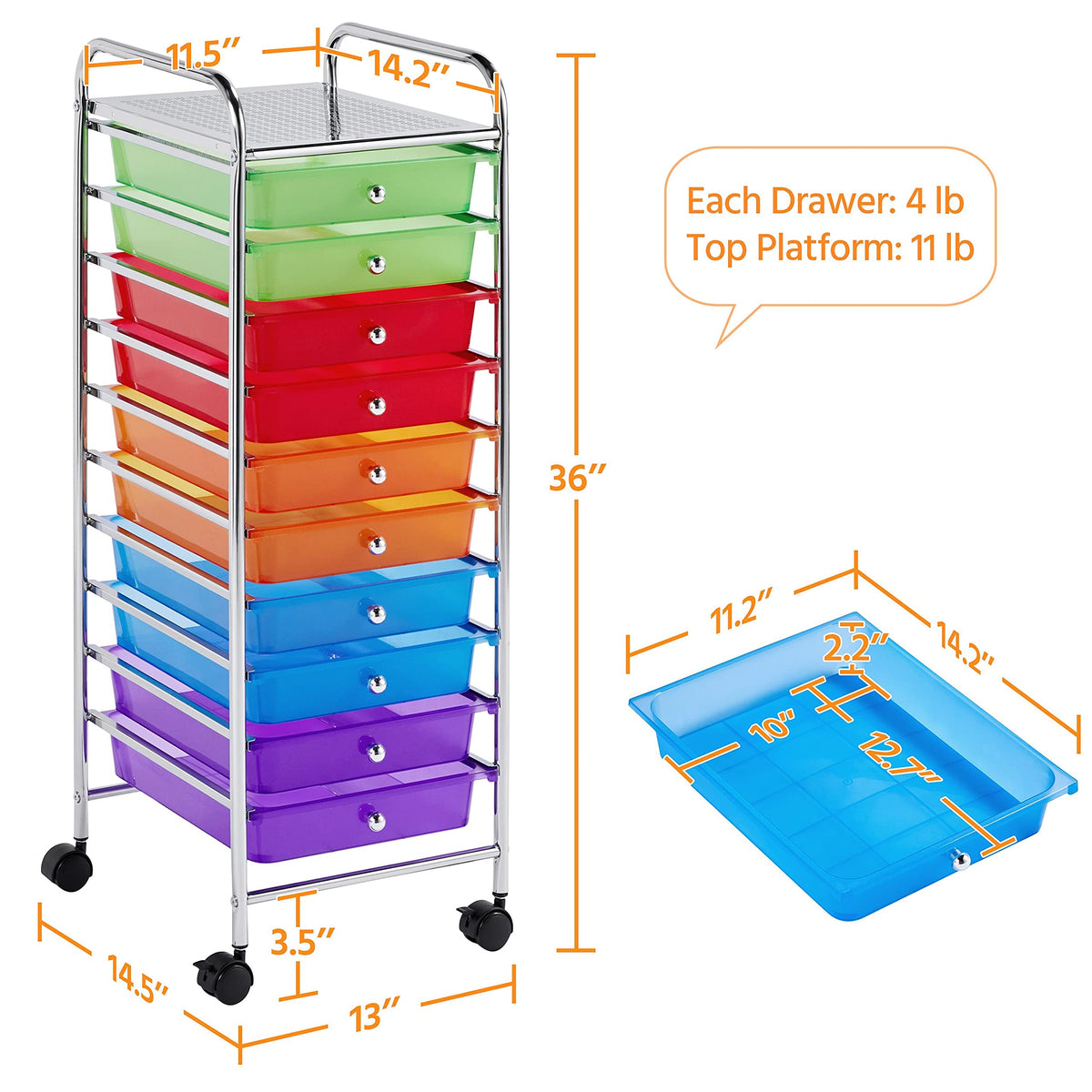 10 Drawer Rolling Cart with Locking Wheels Q8963