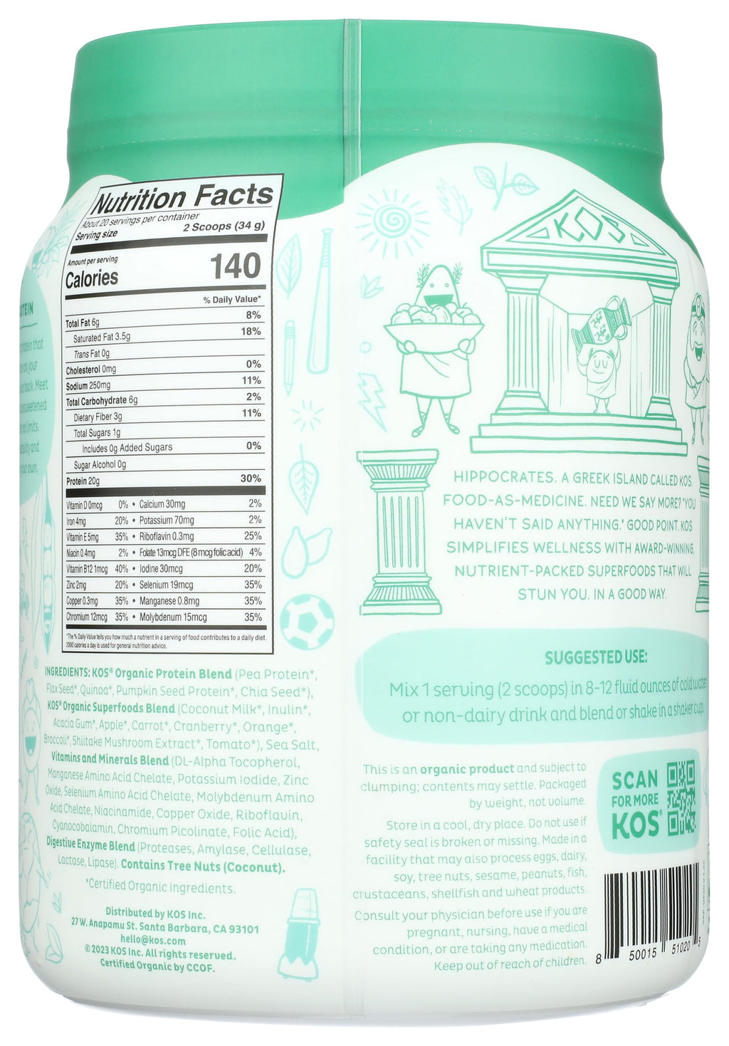 Vegan Protein Powder, Unflavored & Unsweetened Pea Protein Blend, 20 Servings N880698