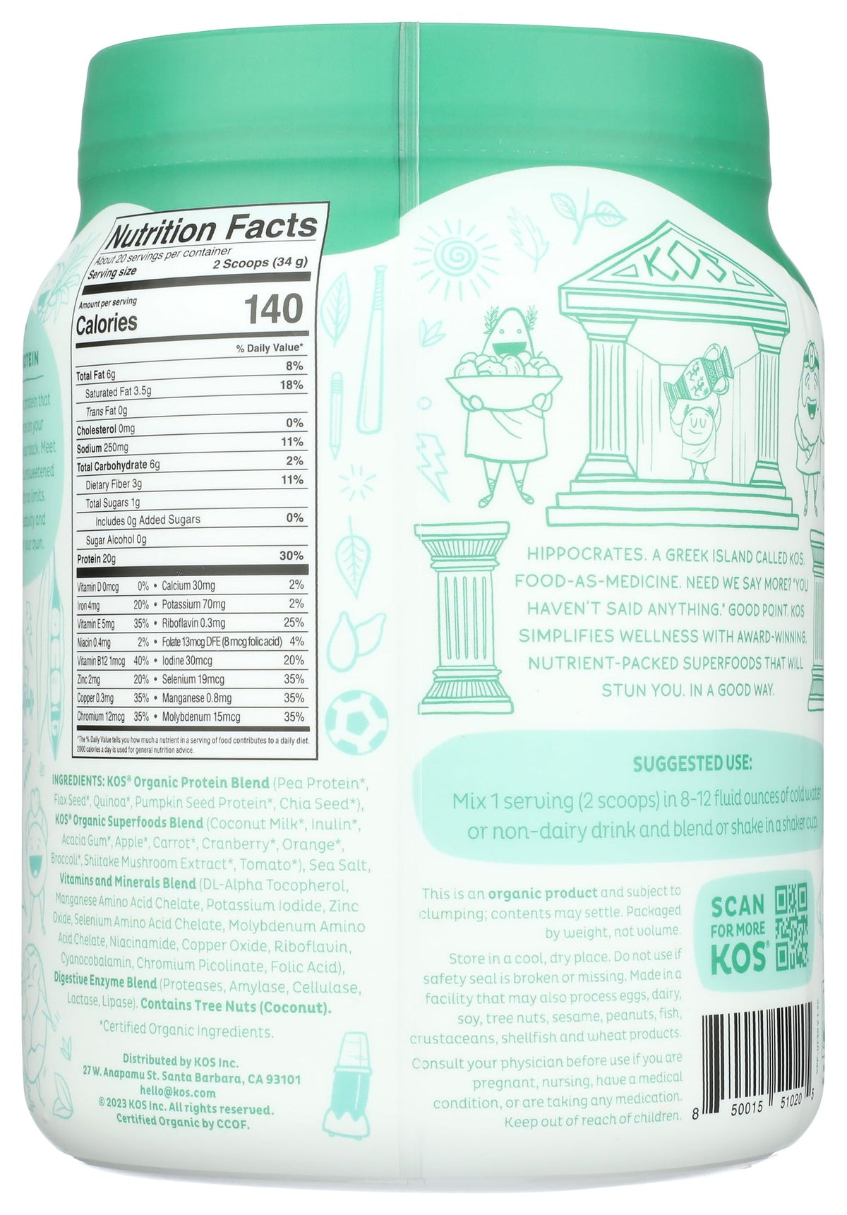 Vegan Protein Powder, Unflavored & Unsweetened Pea Protein Blend, 20 Servings N880698