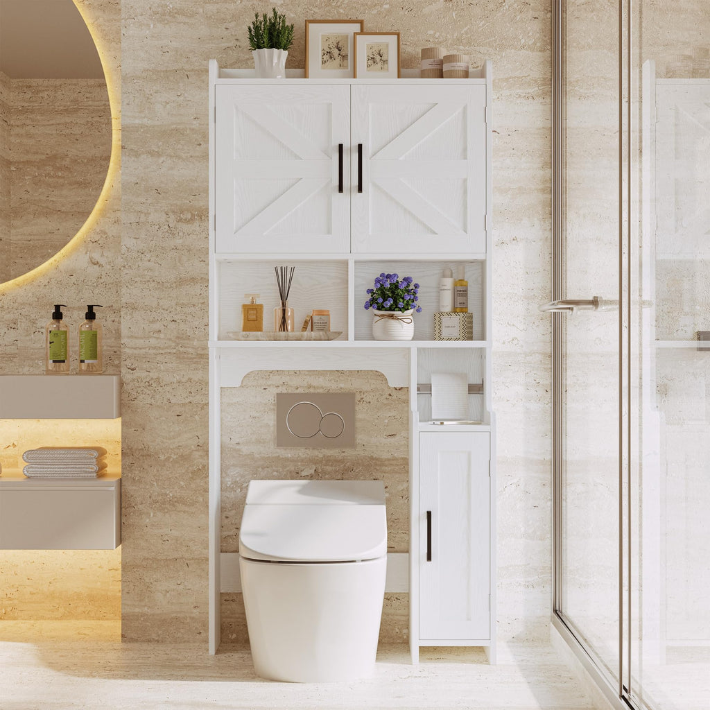 White Over The Toilet Storage Cabinet with Adjustable Shelves U2922
