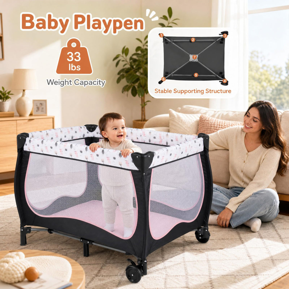 4 in 1 Portable Baby Playard with Bassinet and Changing Table S70052