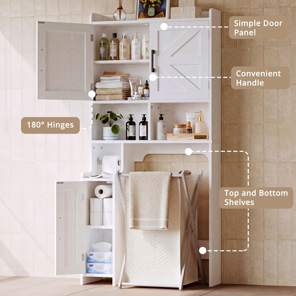 White Over The Toilet Storage Cabinet with Adjustable Shelves U2922