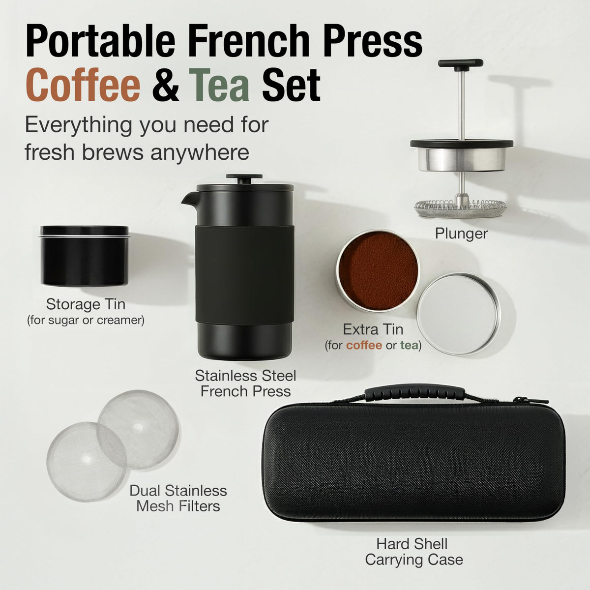 12 oz Double Wall Insulated Travel French Press Coffee Maker Set J868399