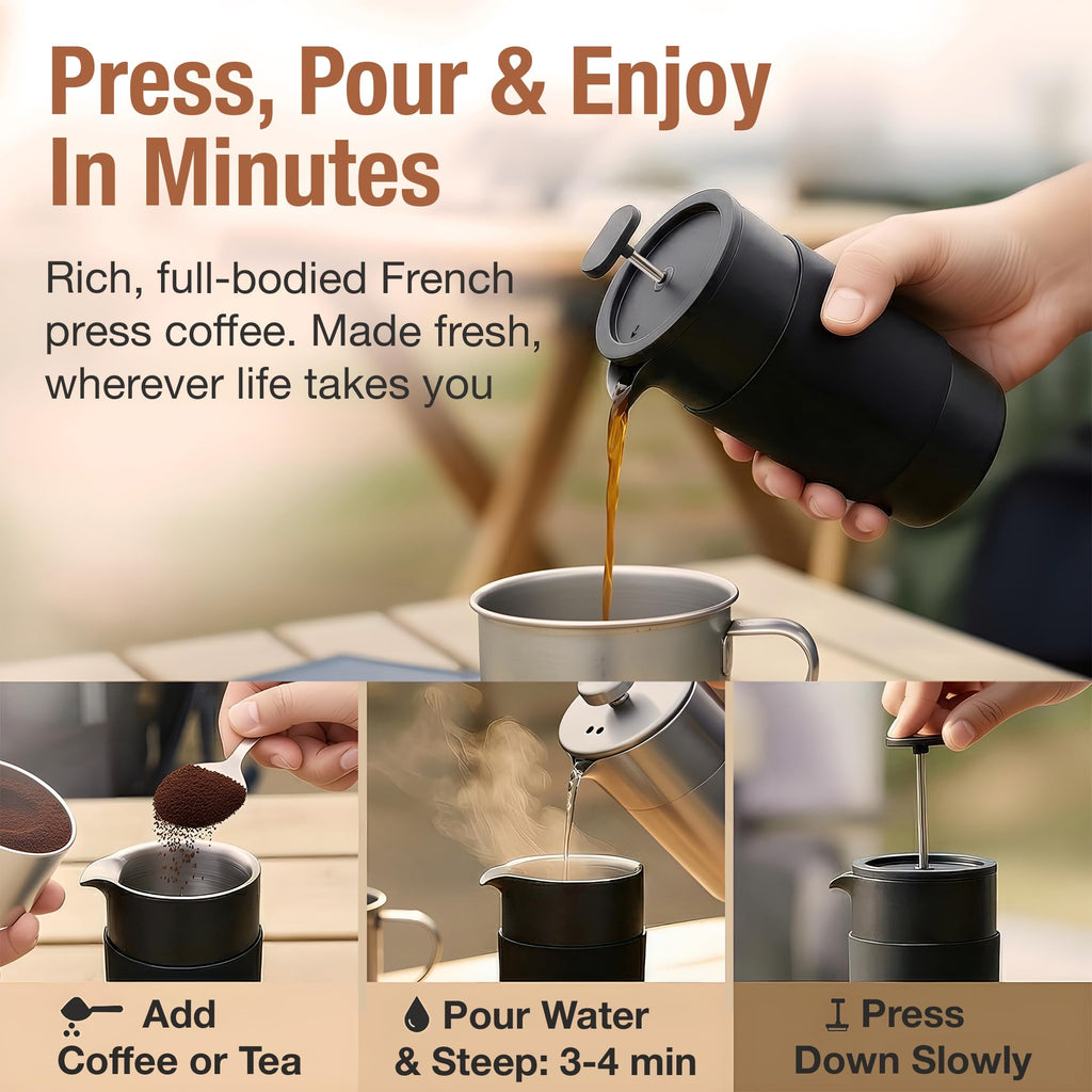 12 oz Double Wall Insulated Travel French Press Coffee Maker Set J868399