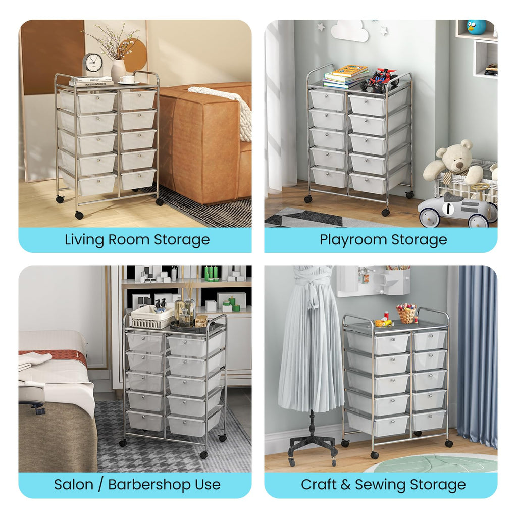 10 Drawer Rolling Storage Cart with Metal Frame Q9158