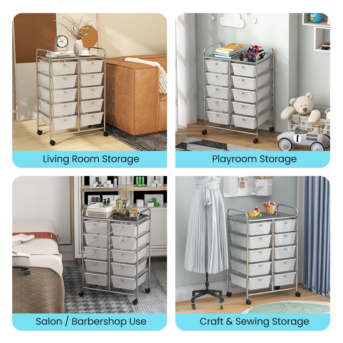10 Drawer Rolling Storage Cart with Metal Frame Q9158