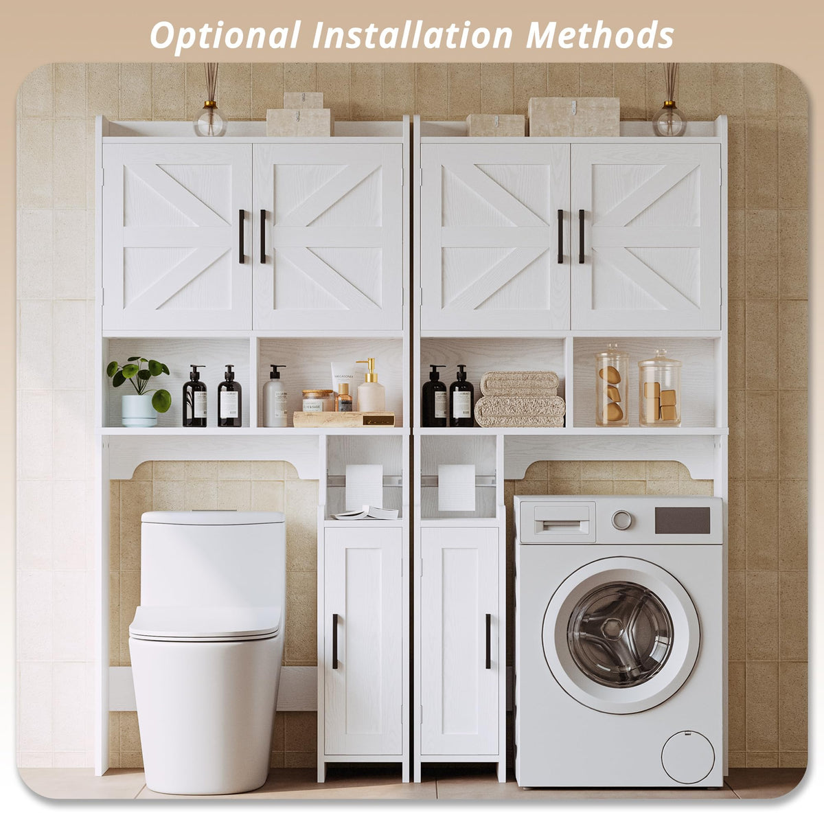 White Over The Toilet Storage Cabinet with Adjustable Shelves U2922