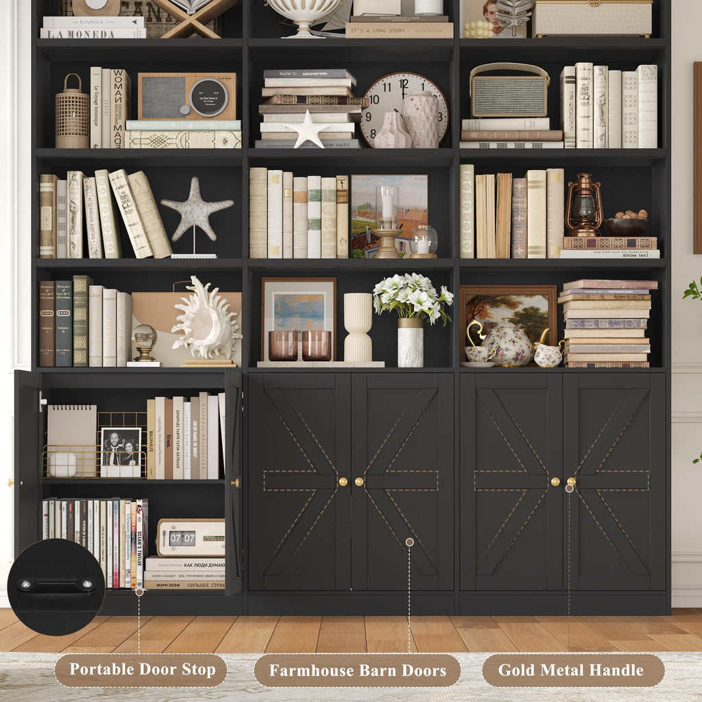 75" Tall Black Bookshelf with 6 Doors D11861
