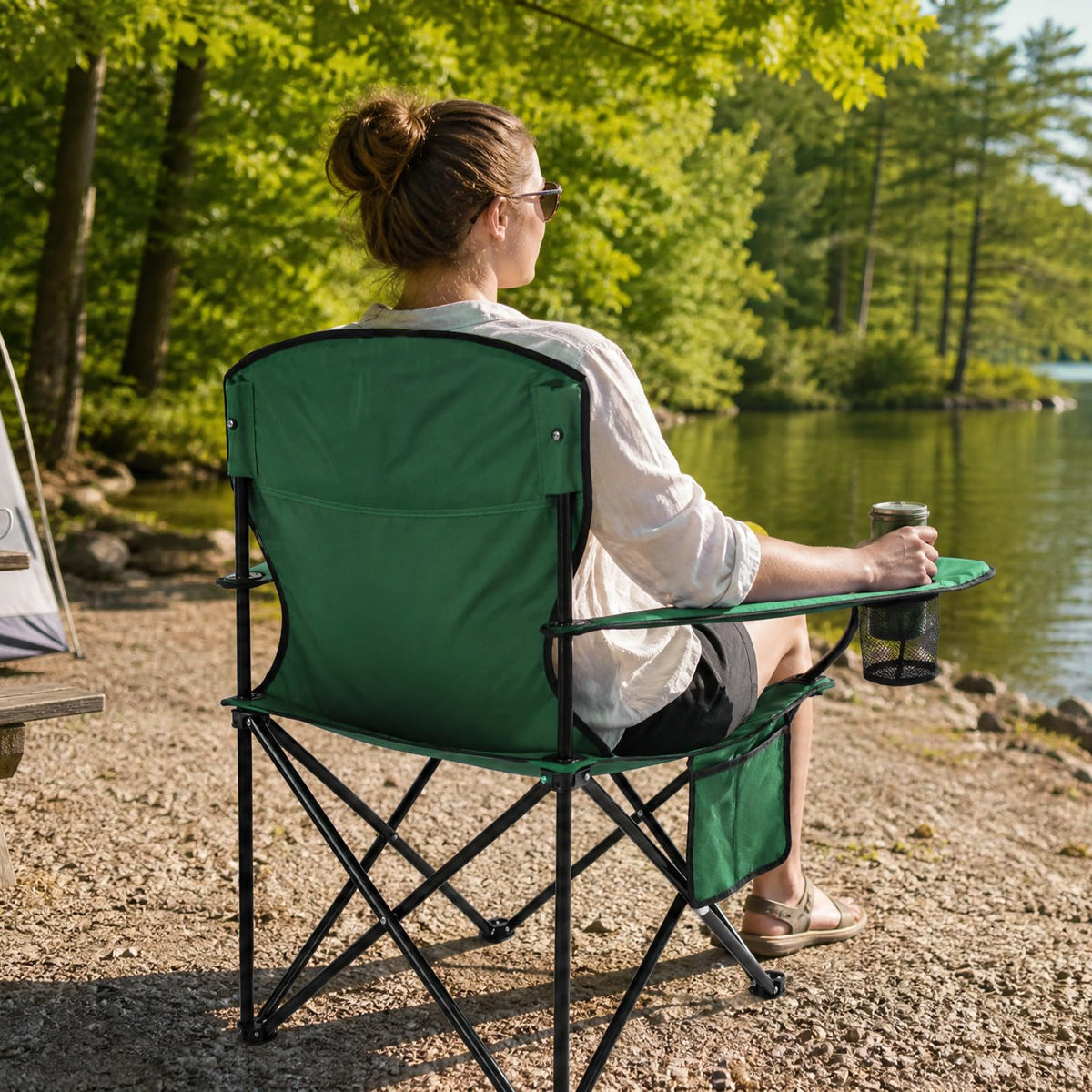 2 Pack Heavy Duty Folding Camping Chair with Cooler Bag K9754