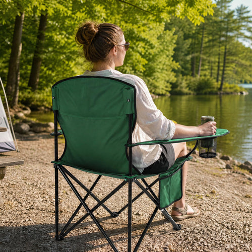 2 Pack Heavy Duty Folding Camping Chair with Cooler Bag K9754