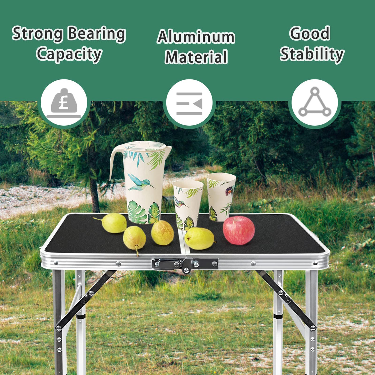 2ft Lightweight Adjustable Folding Camping Table L2324