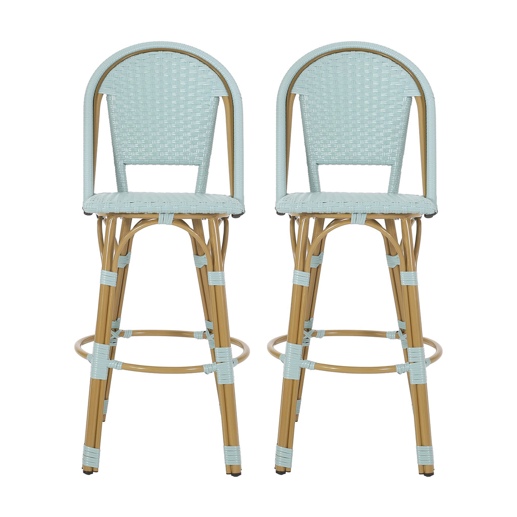 Light Teal PE Rattan Aluminum Bar Stools Set of 2 V76334
