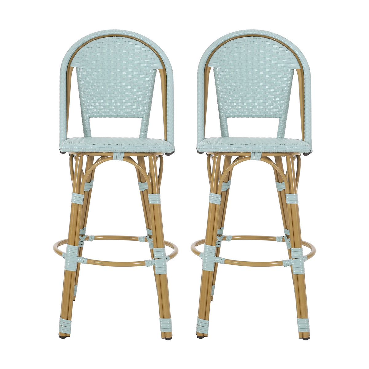 Light Teal PE Rattan Aluminum Bar Stools Set of 2 V76334