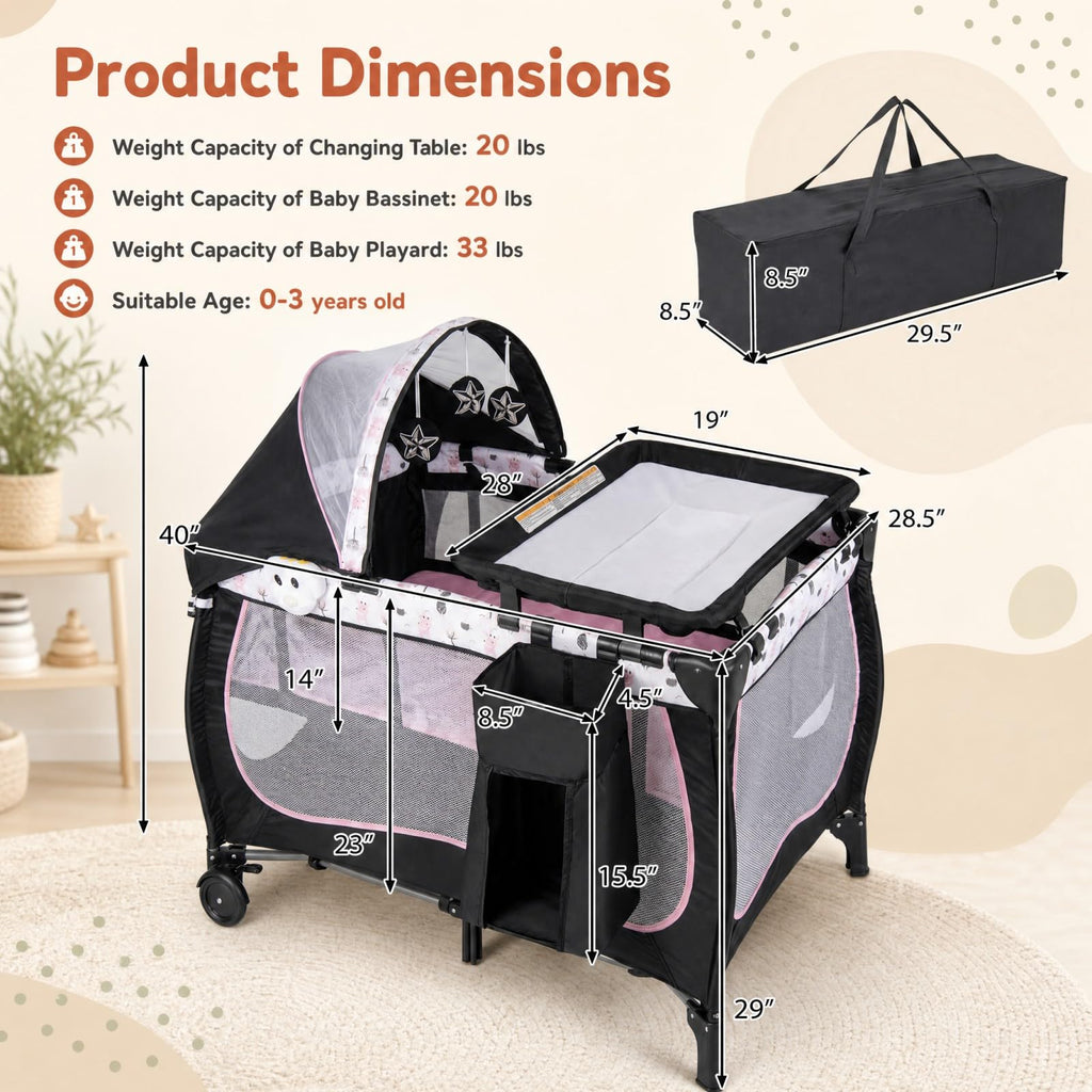 4 in 1 Portable Baby Playard with Bassinet and Changing Table S70052