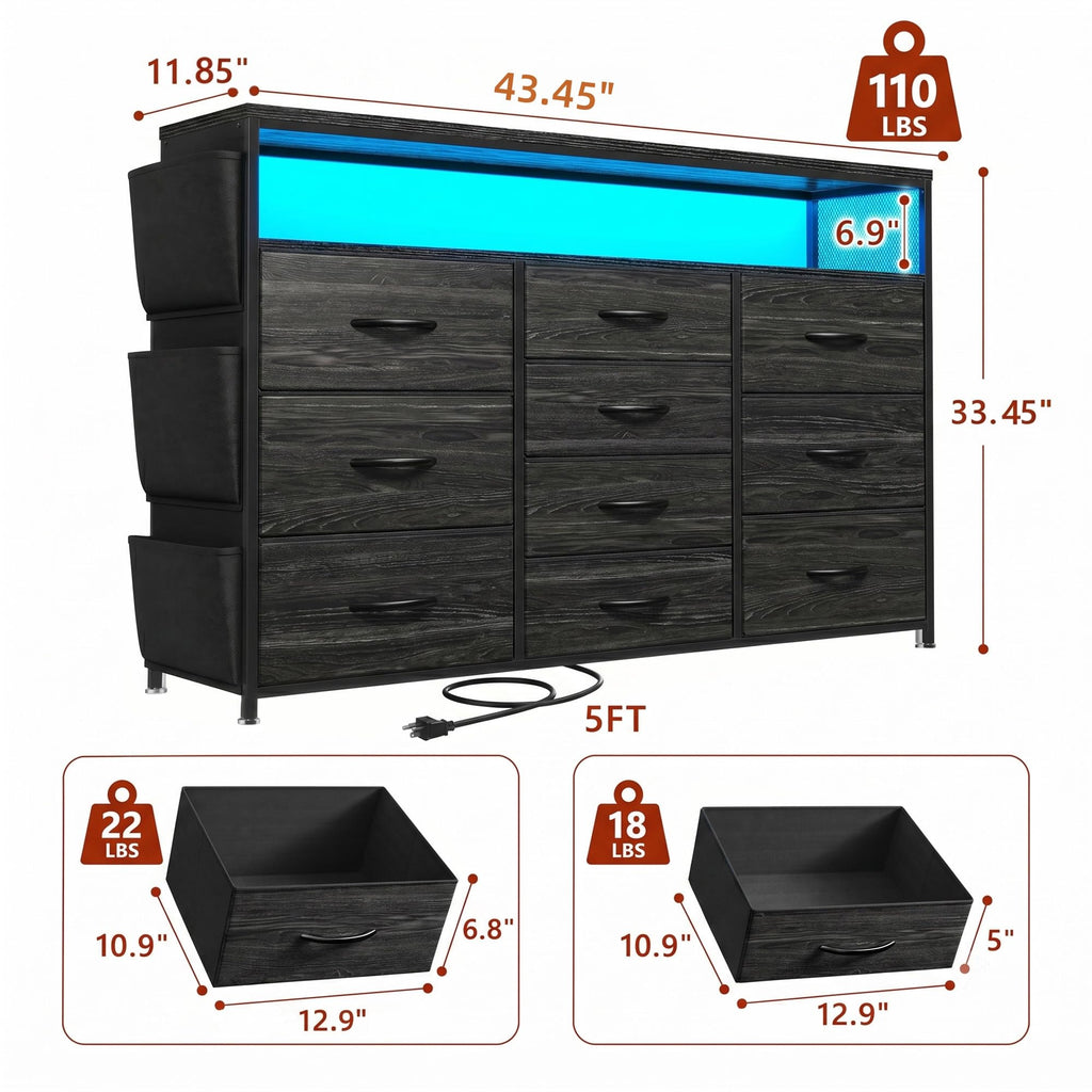 10 Drawer Dresser with LED Lights & Power Outlets D674522