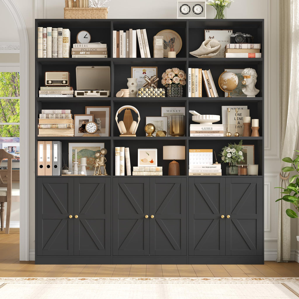 75" Tall Black Bookshelf with 6 Doors D11861