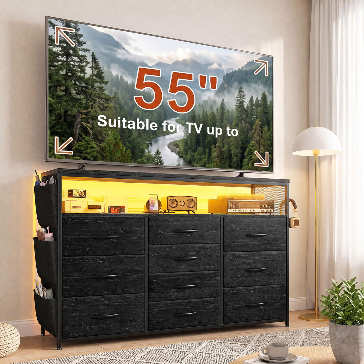 10 Drawer Dresser with LED Lights & Power Outlets D674522