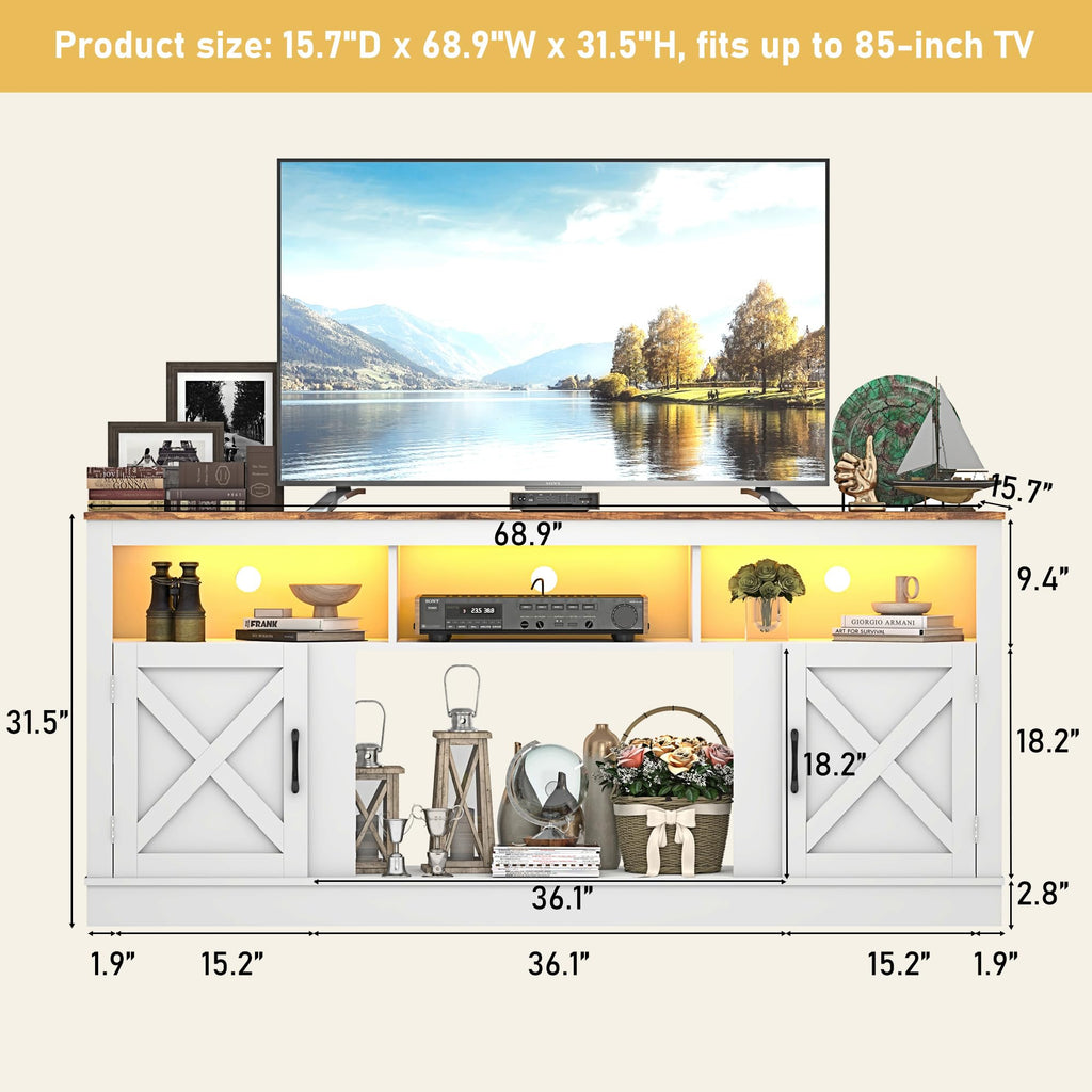 Farmhouse TV Stand for 70/75/80 Inch TV, White X780676