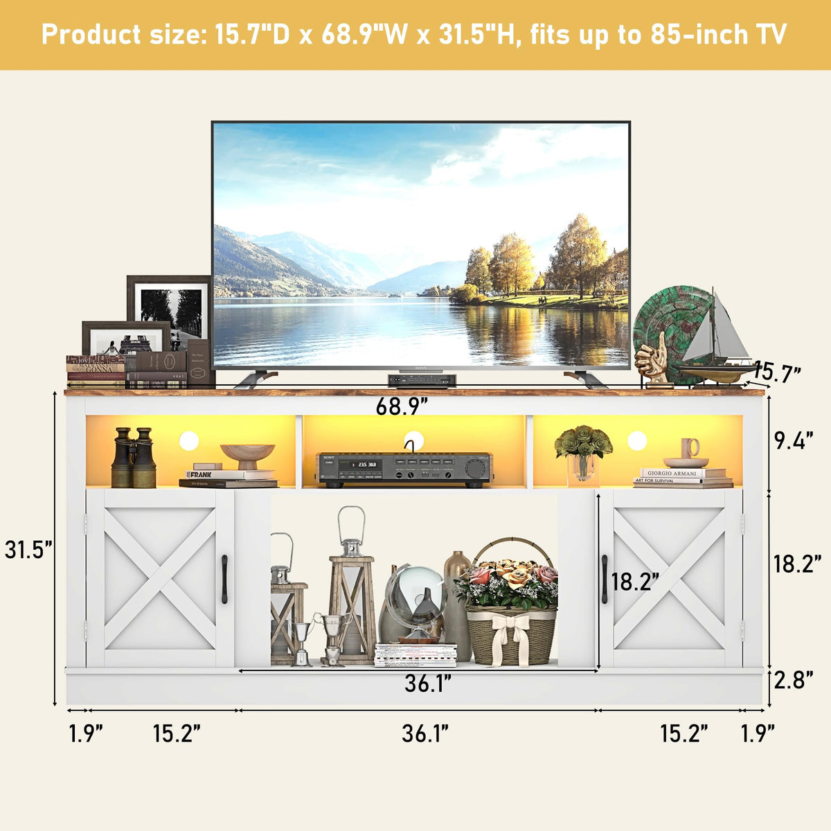 Farmhouse TV Stand for 70/75/80 Inch TV, White X780676