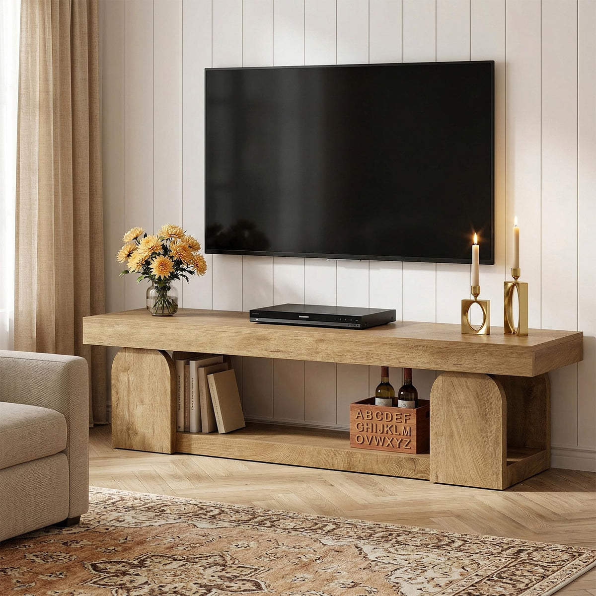 63" Wood TV Stand with Open Storage Shelf Z4151