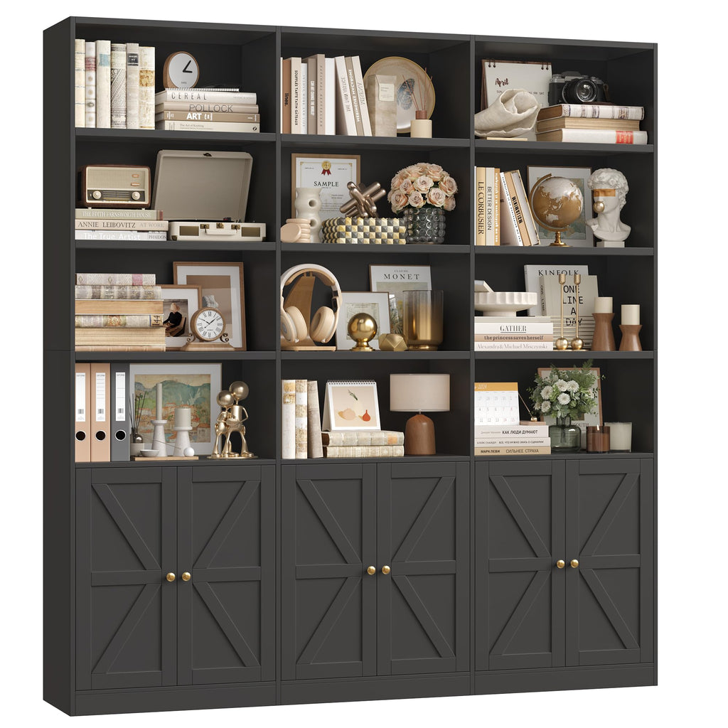 75" Tall Black Bookshelf with 6 Doors D11861