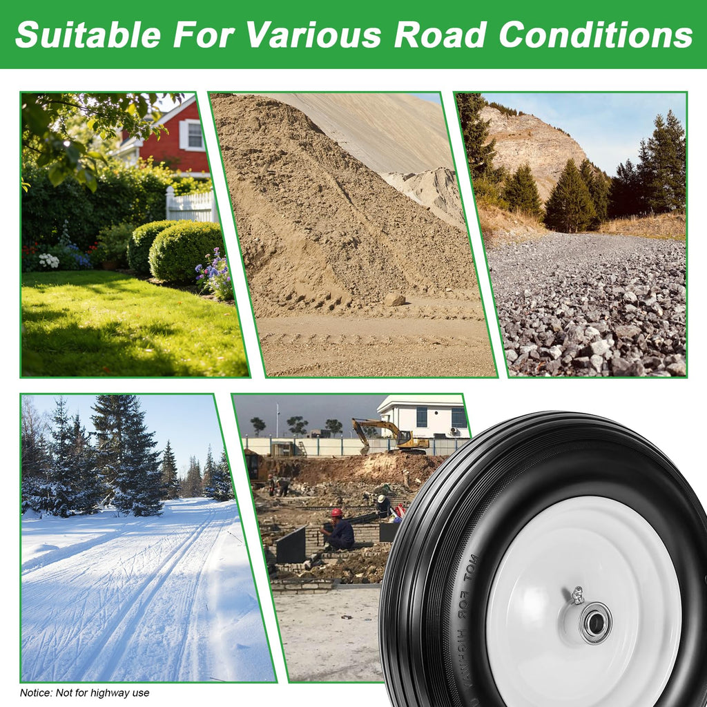14.5" Flat Free Wheelbarrow Tire with 3/4" & 5/8" Bearing H970828