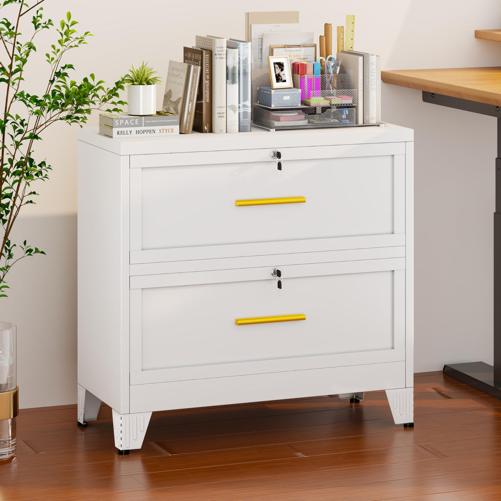 White 2 Drawer Metal Lateral File Cabinet with Lock D4522