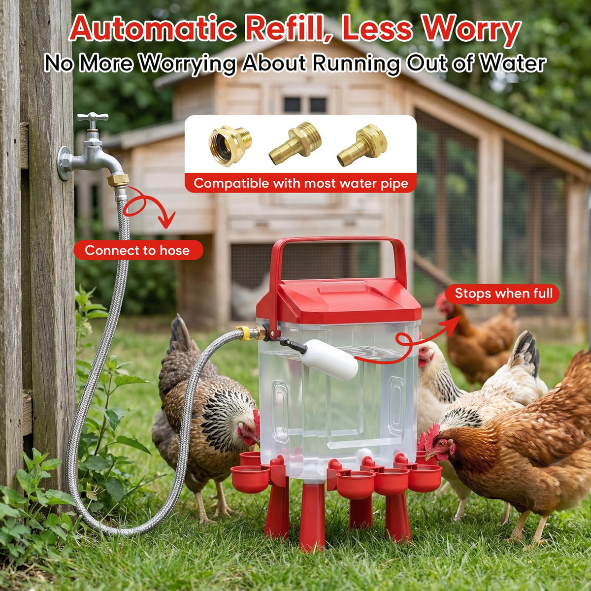 Automatic Chicken Waterer with Float Valve, 3 Gallons O478