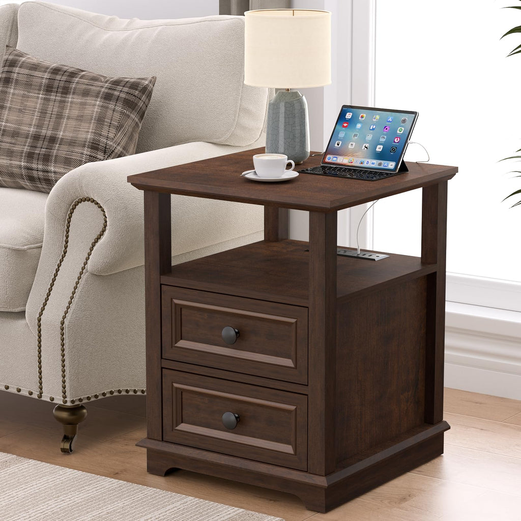 24" Tall End Table with Charging Station & 2 Drawers I584044