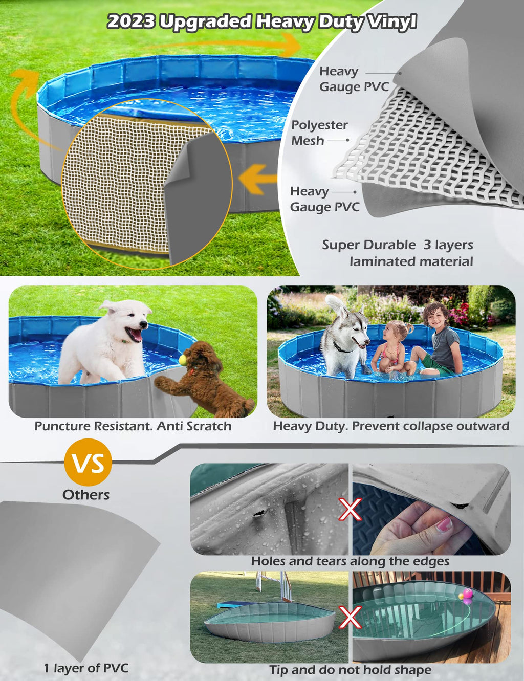 Foldable Dog Pet Bath Pool Collapsible 48" Grey K78525