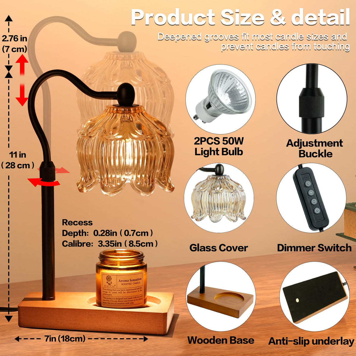 Adjustable Dimmable Candle Warmer Lamp with Timer T158559