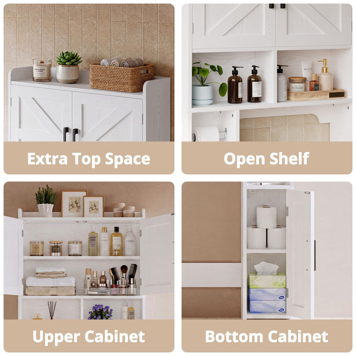 White Over The Toilet Storage Cabinet with Adjustable Shelves U2922