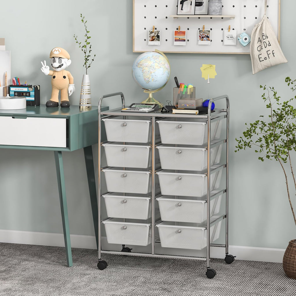 10 Drawer Rolling Storage Cart with Metal Frame Q9158