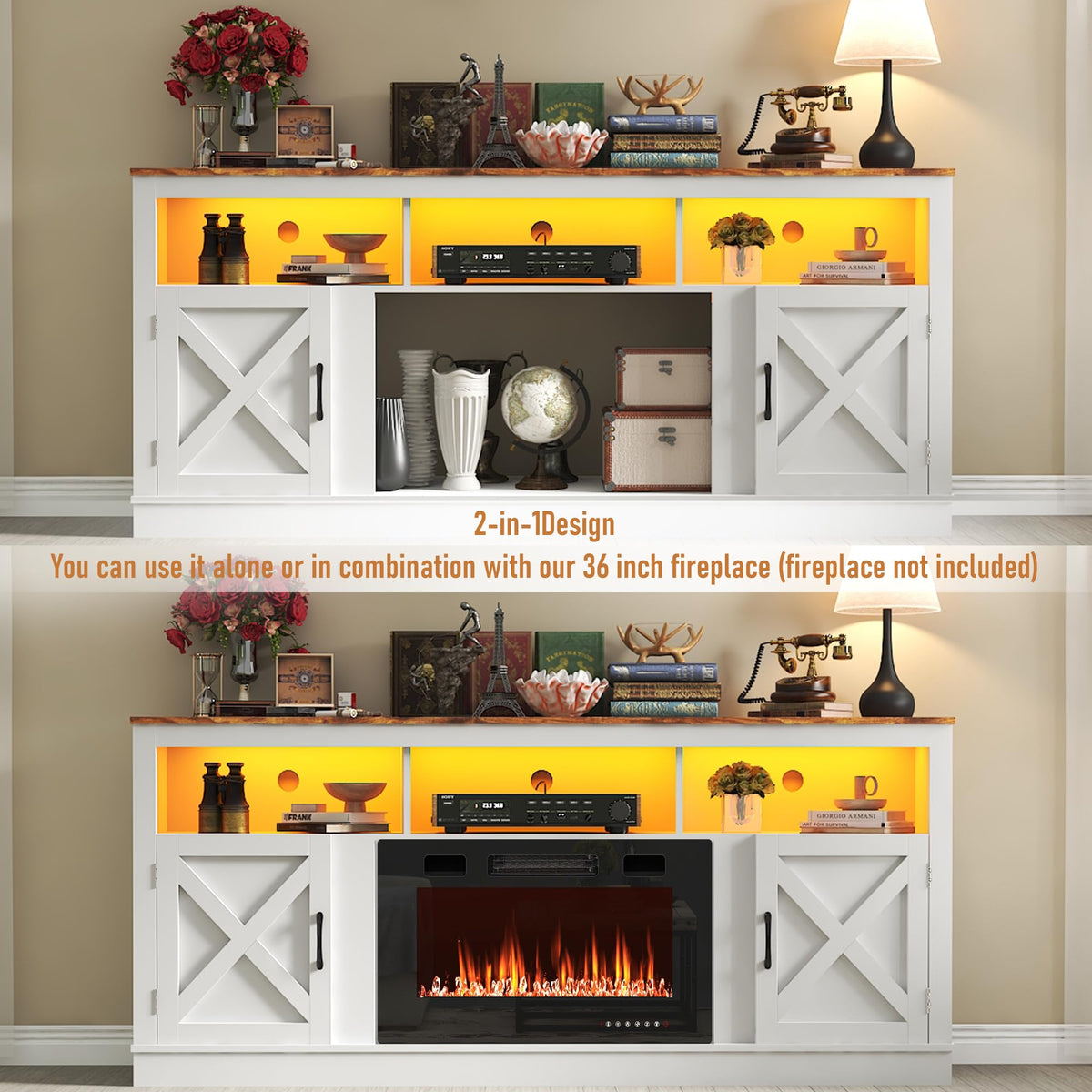 Farmhouse TV Stand for 70/75/80 Inch TV, White X780676