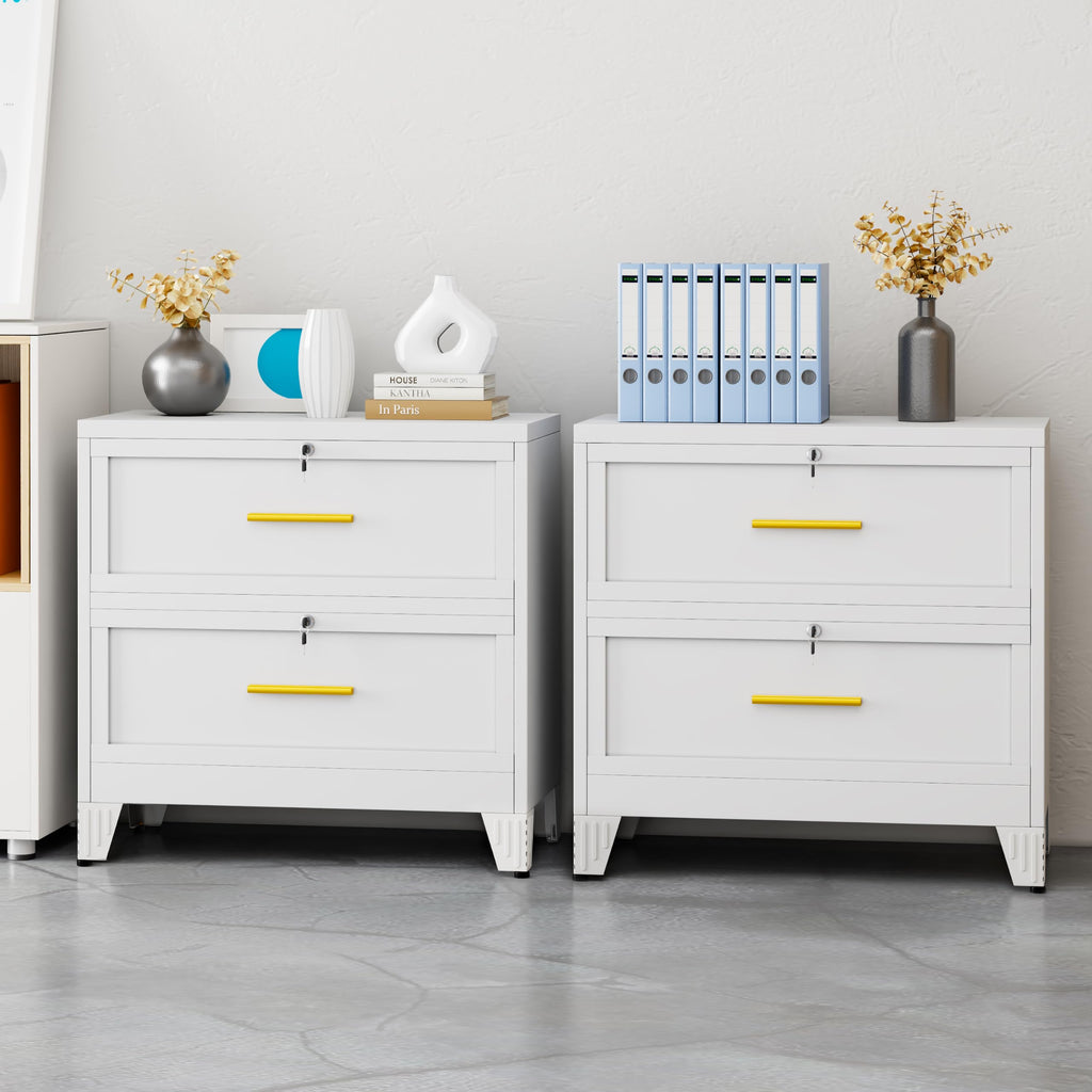 White 2 Drawer Metal Lateral File Cabinet with Lock D4522