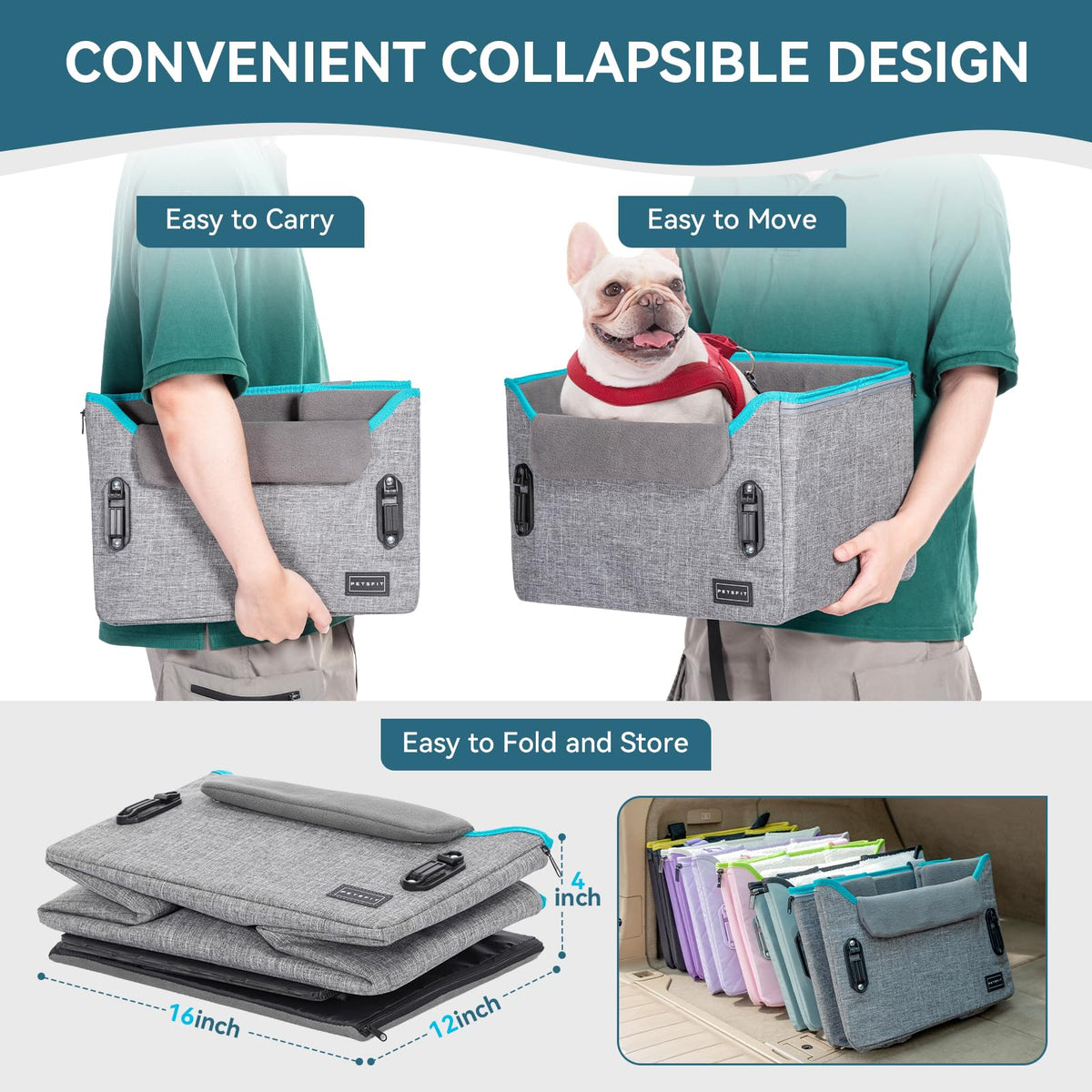 Foldable Dog Booster Car Seat with Safety Tether E7302