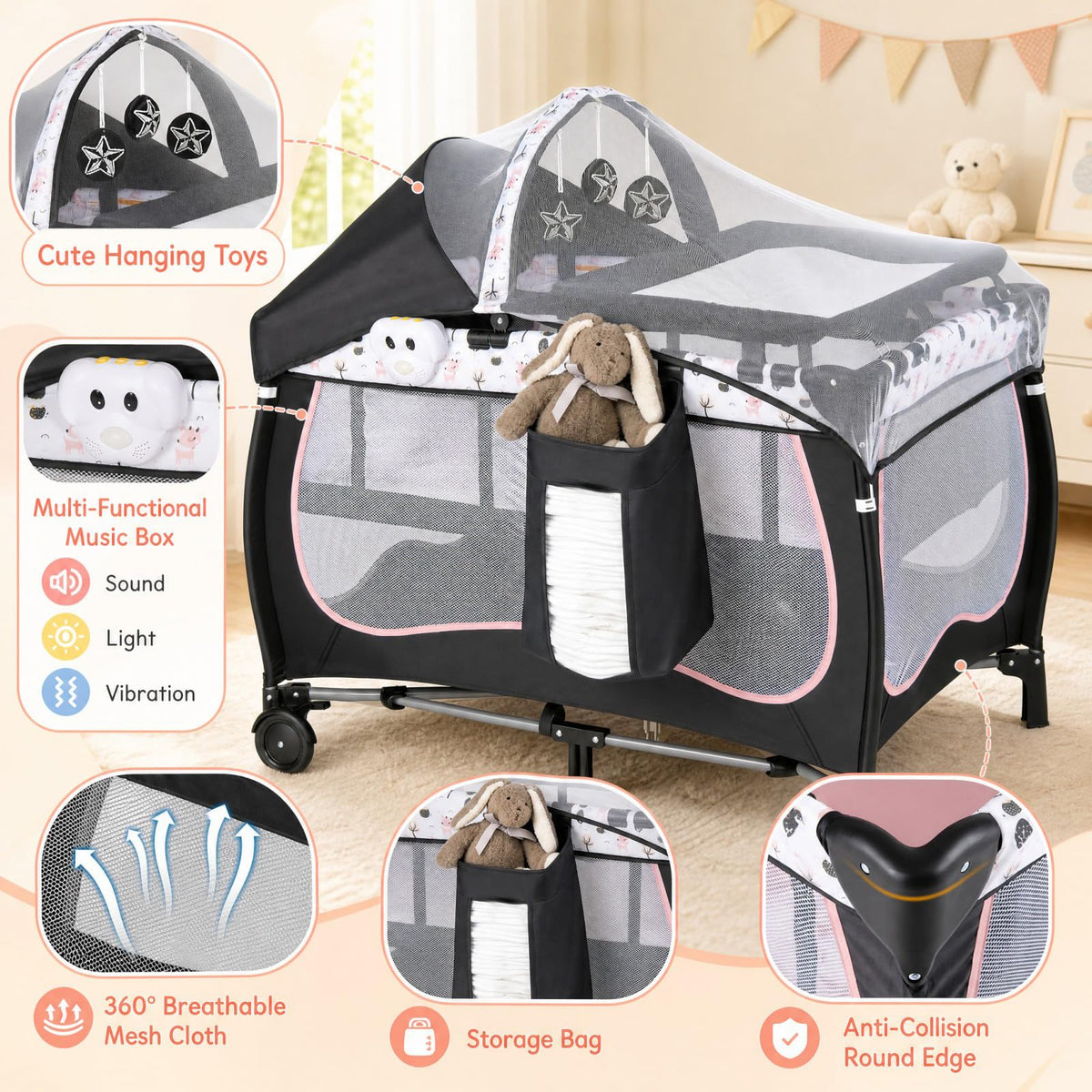 4 in 1 Portable Baby Playard with Bassinet and Changing Table S70052