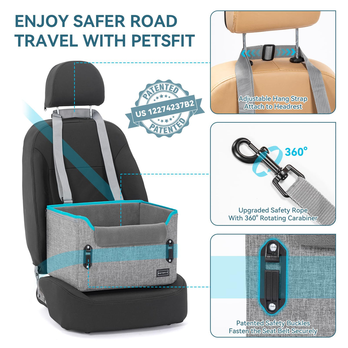 Foldable Dog Booster Car Seat with Safety Tether E7302