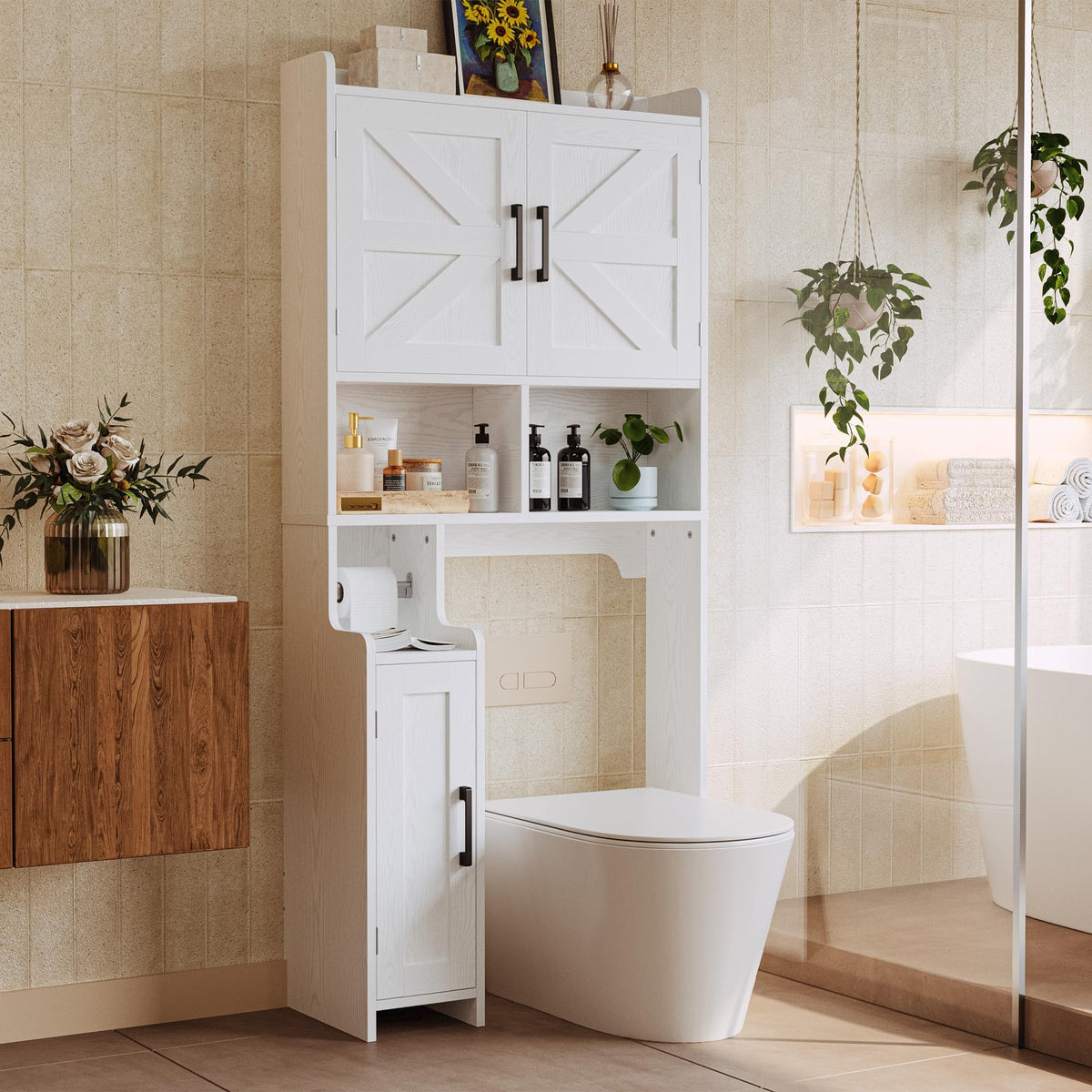 White Over The Toilet Storage Cabinet with Adjustable Shelves U2922