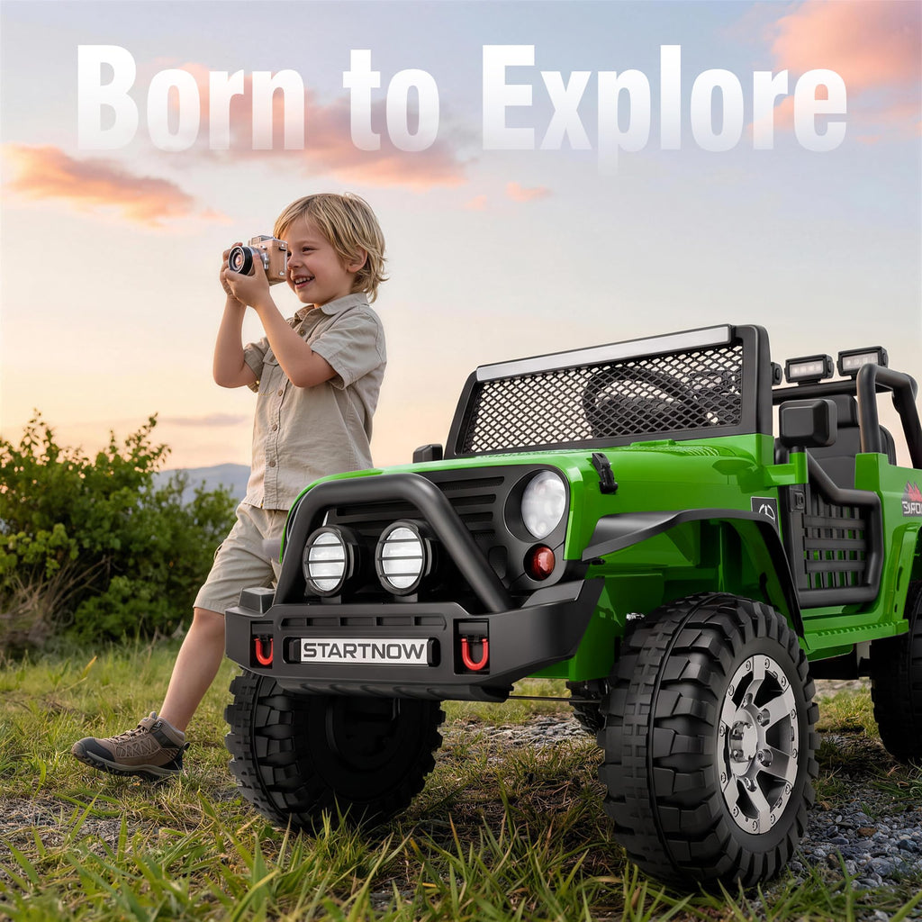 24V 4WD Ride on Truck Car with 800W Motors, Remote Control, 2 Seaters, Green T7647