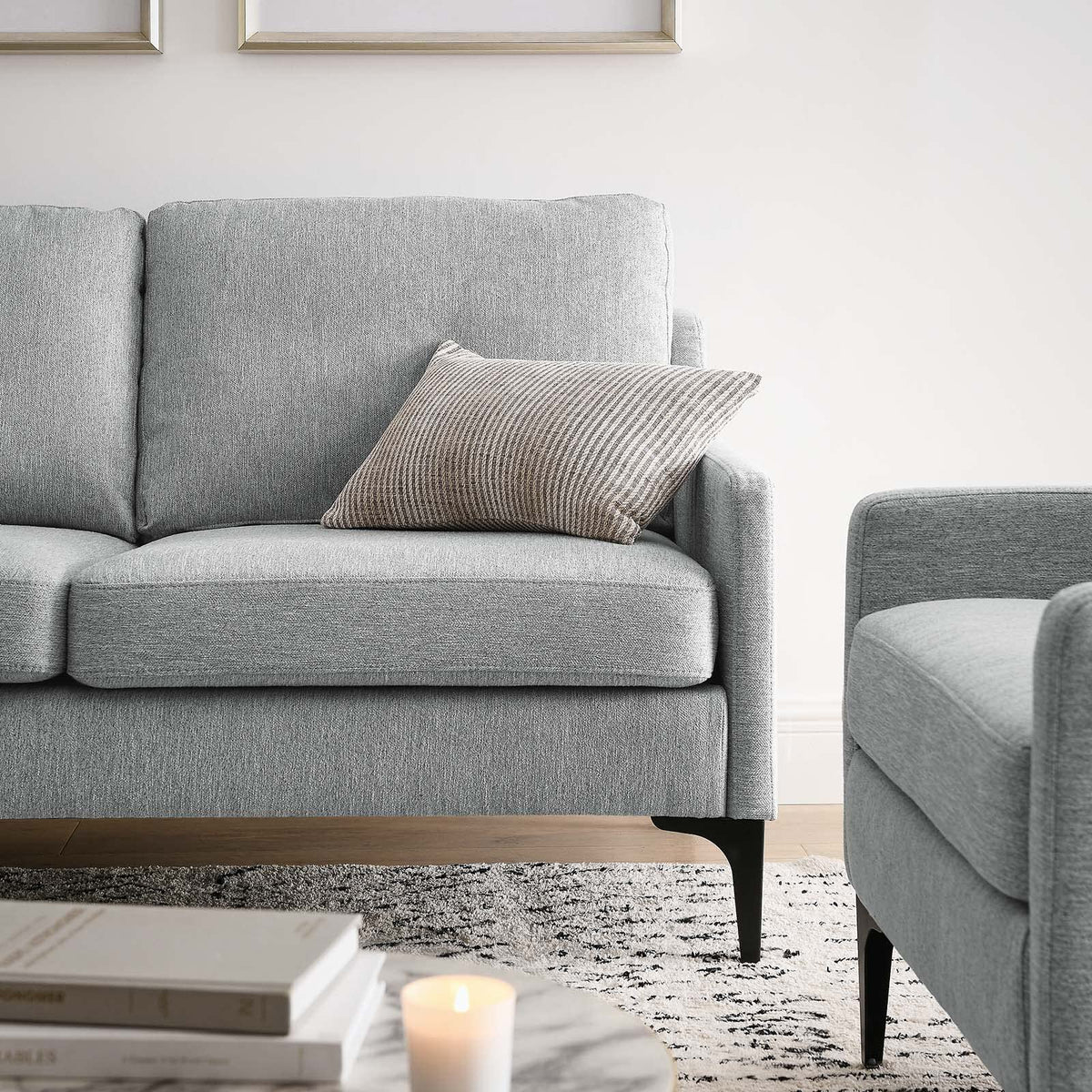 Light Gray Upholstered Fabric Loveseat S1651