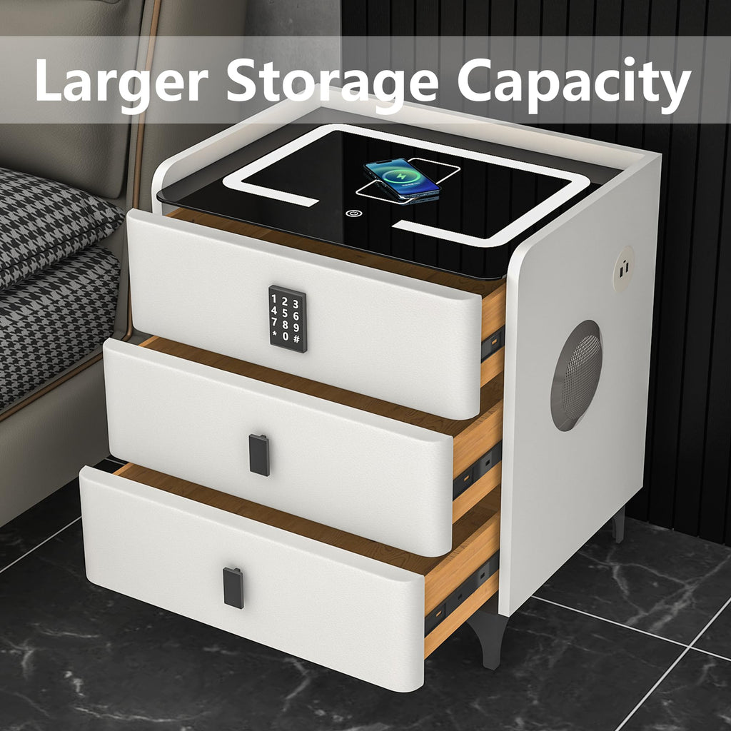 White Nightstand with Charging Station and LED Lights M426127