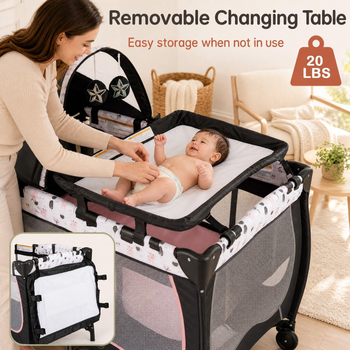 4 in 1 Portable Baby Playard with Bassinet and Changing Table S70052