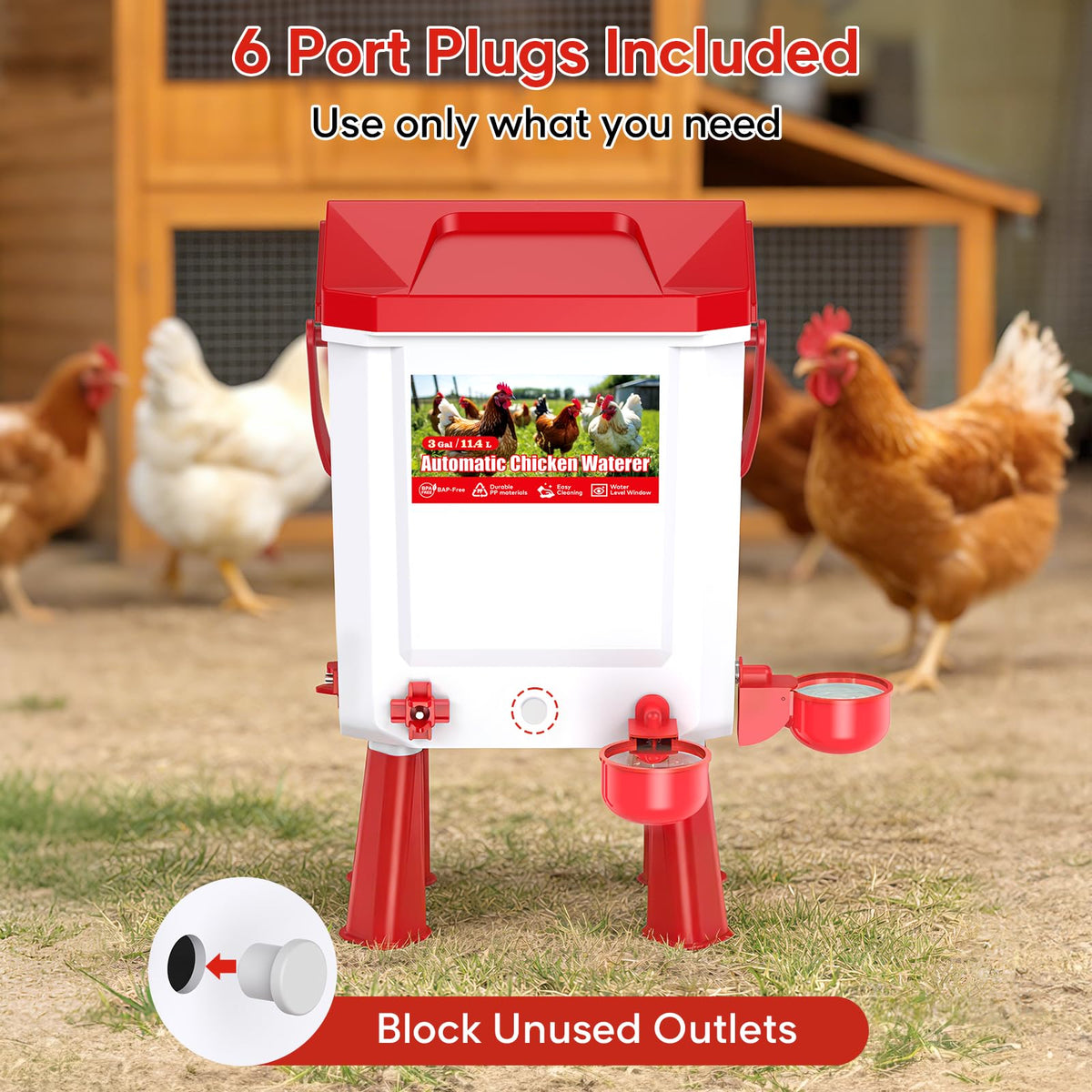Automatic Chicken Waterer with Float Valve, 3 Gallons O478
