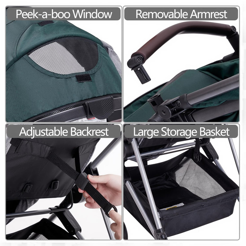 2 in 1 Convertible Reversible Seat Foldable Aluminum Alloy Stroller Q474816