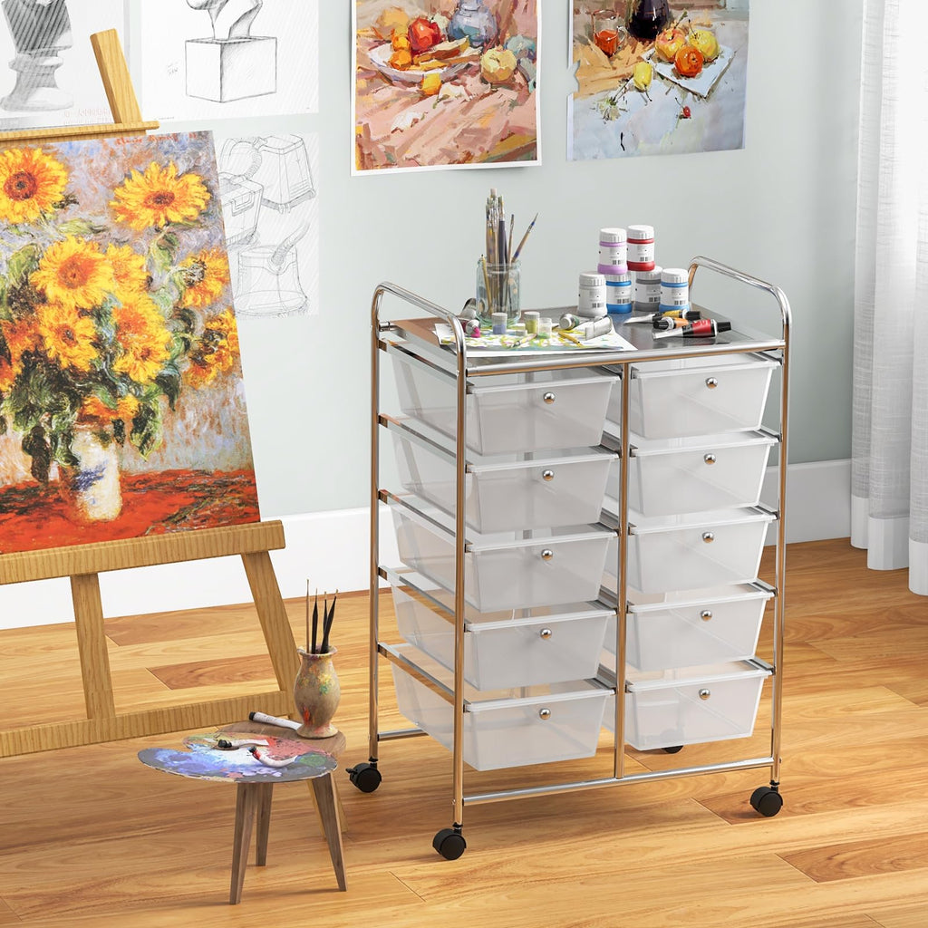 10 Drawer Rolling Storage Cart with Metal Frame Q9158