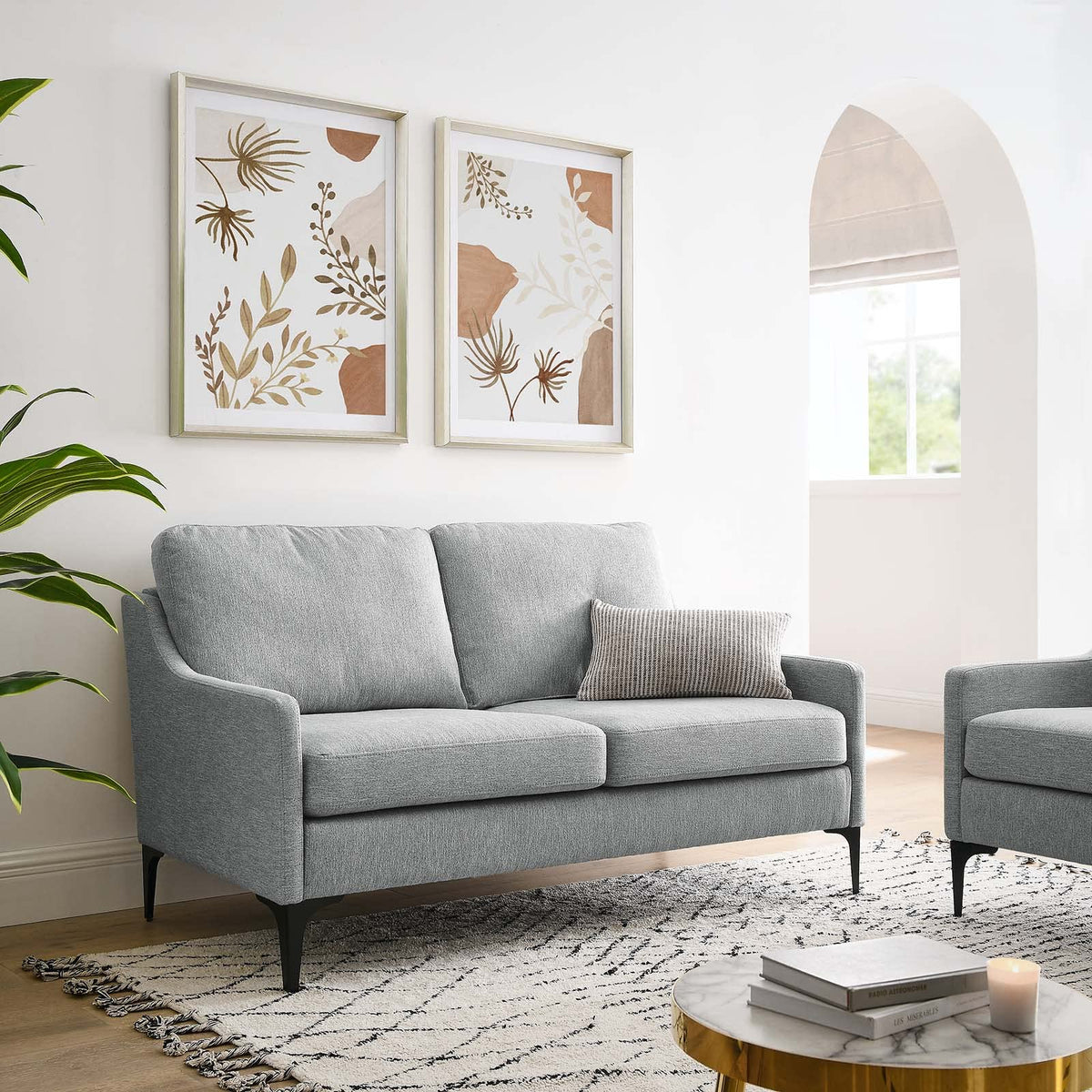Light Gray Upholstered Fabric Loveseat S1651