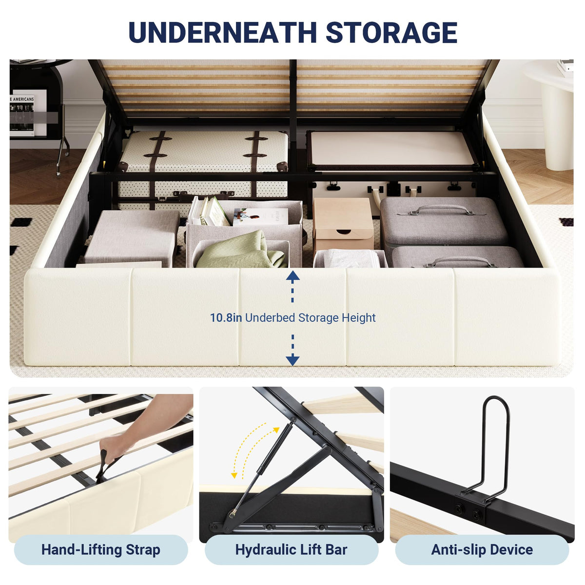 Queen Size Velvet Lift Up Storage Bed Frame V705
